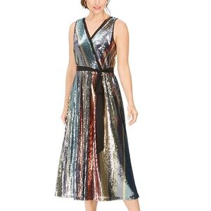 Julia Jordan Sequined-Stripe Midi Dress